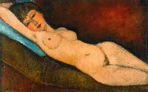 Amedeo Clemente Modigliani - Reclining Nude with Blue Cushion - (buy paintings reproductions)