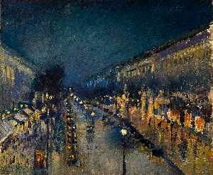 Camille Pissarro - The Boulevard Montmartre at Night - (buy paintings reproductions)