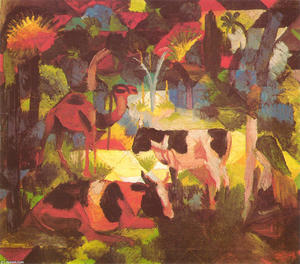 August Macke - Landscape with Cows and Camel - (buy famous paintings)