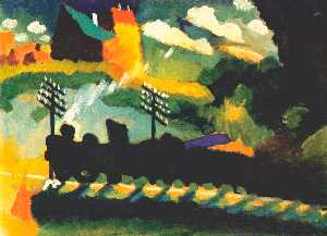 Wassily Kandinsky - View of Murnau with train and castle - (buy oil painting reproductions)