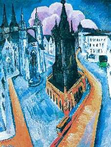 Ernst Ludwig Kirchner - The Red Tower at Halle - (buy oil painting reproductions)