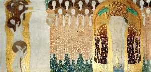 Gustave Klimt - Beethoven Frieze; The Arts, Choir of Angels, Embracing Couple - (own a famous paintings reproduction)