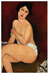 Amedeo Clemente Modigliani - Nude Sitting on a Divan - (buy paintings reproductions)